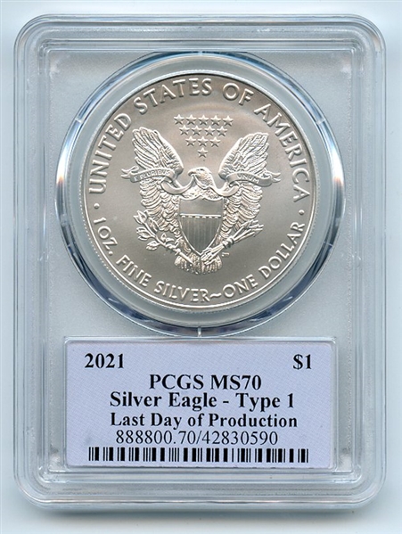 2021 $1 Silver Eagle T1 Last Day Production PCGS MS70 Thomas Cleveland Native