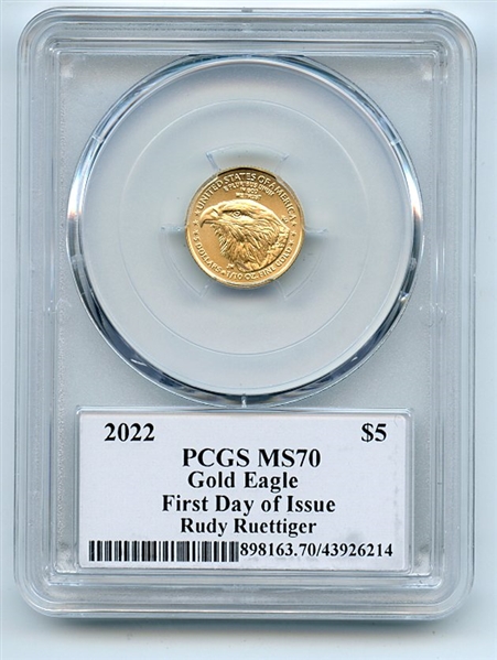 2022 $5 American Gold Eagle 1/10 oz PCGS PSA MS70 Legends of Life Rudy Ruettiger