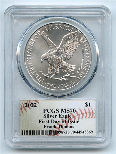 2022 $1 American Silver Eagle 1oz PCGS MS70 First Day of Issue FDOI Frank Thomas
