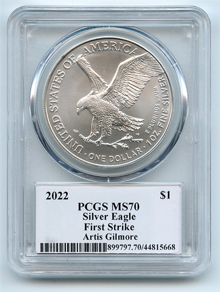 2022 $1 American Silver Eagle 1oz PCGS MS70 FS Legends of Life Artis Gilmore