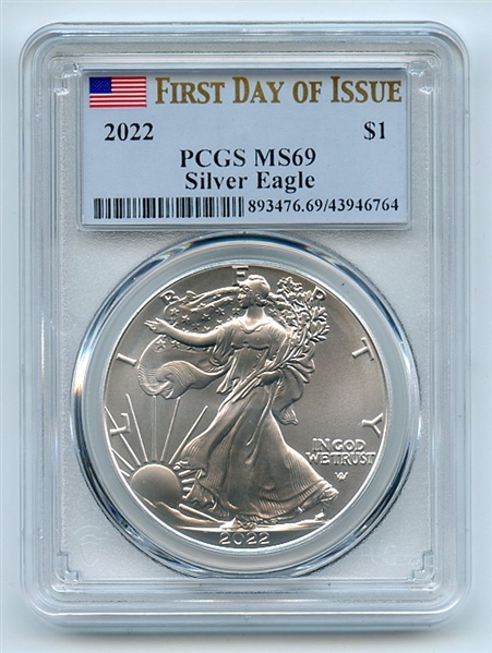 (10) 2022 $1 American Silver Eagle 1oz Dollar PCGS MS69 First Day of Issue FDOI