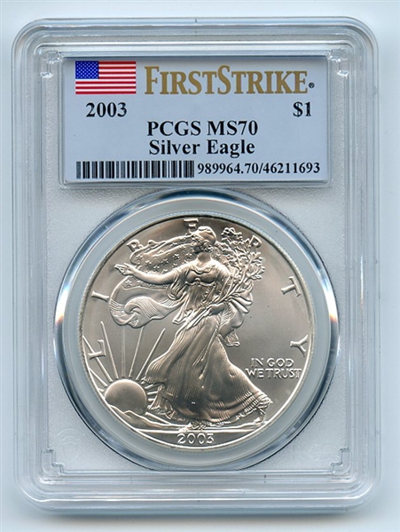 2003 $1 American Silver Eagle 1oz Dollar PCGS MS70 First Strike