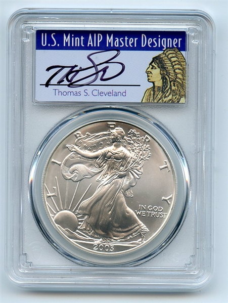 2003 $1 American Silver Eagle 1oz Dollar PCGS MS70 First Strike Cleveland Native