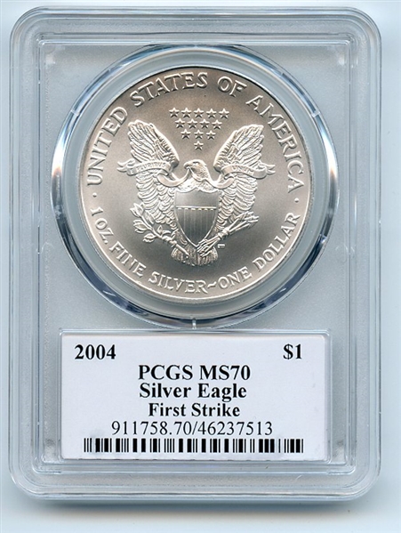 2004 $1 American Silver Eagle 1oz Dollar PCGS MS70 First Strike Cleveland Eagle