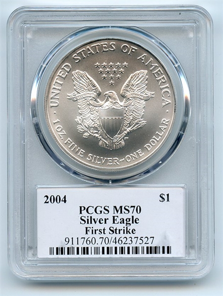 2004 $1 American Silver Eagle 1oz Dollar PCGS MS70 First Strike Leonard Buckley