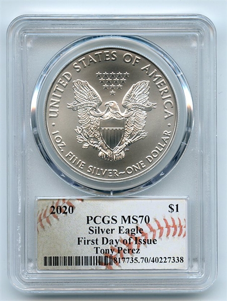 2020 $1 American Silver Eagle 1oz PCGS MS70 FDOI Tony Perez