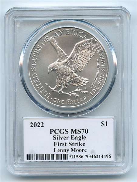 2022 $1 American Silver Eagle 1oz PCGS MS70 FS Legends of Life Lenny Moore