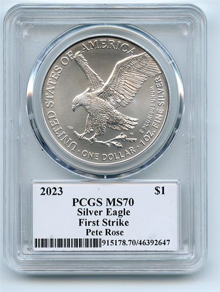 2023 $1 American Silver Eagle 1oz PCGS MS70 FS Legends of Life Pete Rose