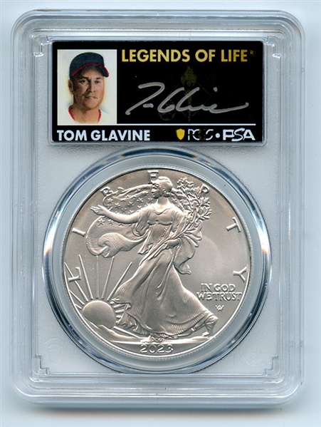 2023 $1 American Silver Eagle 1oz PCGS MS70 FDOI Legends of Life Tom Glavine