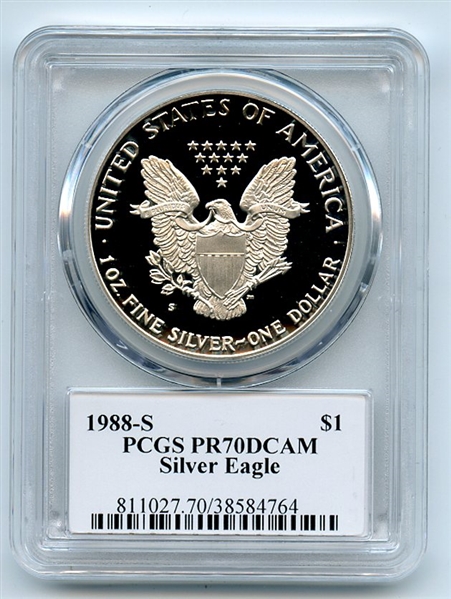 1988 S $1 Proof American Silver Eagle 1oz PCGS PR70DCAM Leonard Buckley