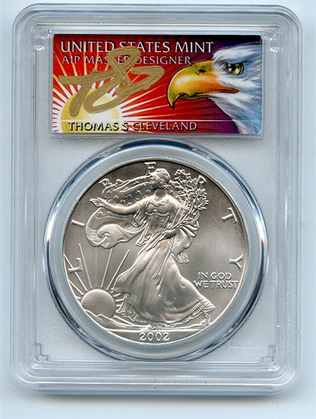 2002 $1 American Silver Eagle 1oz PCGS MS70 First Strike Cleveland Eagle