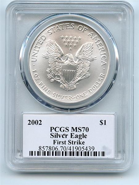 2002 $1 American Silver Eagle 1oz PCGS MS70 First Strike Cleveland Eagle