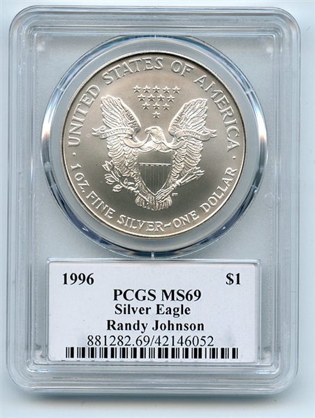 1996 $1 American Silver Eagle PCGS PSA MS69 Legends of Life Randy Johnson