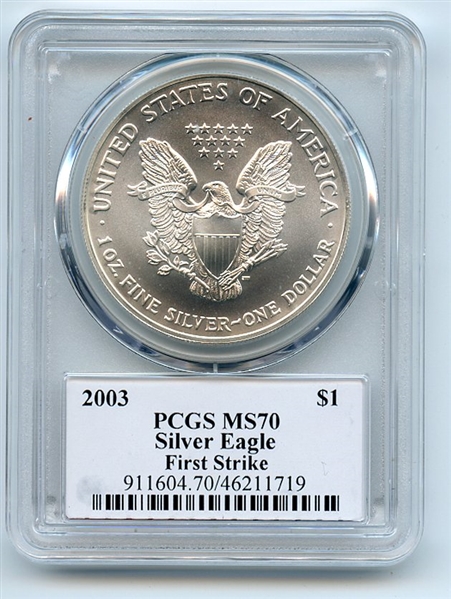 2003 $1 American Silver Eagle 1oz Dollar PCGS MS70 First Strike Cleveland Eagle