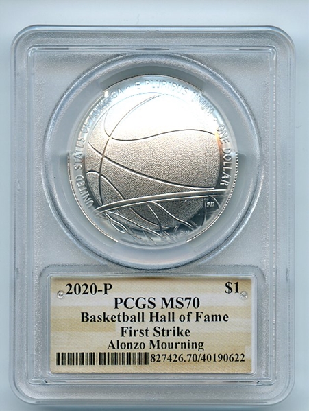 2020 P $1 Basketball Hall Fame Silver Commemorative PCGS MS70 FS Alonzo Mourning