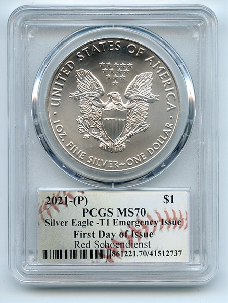 2021 (P) $1 Emergency Issue American Silver Eagle PCGS MS70 FDI Red Schoendienst