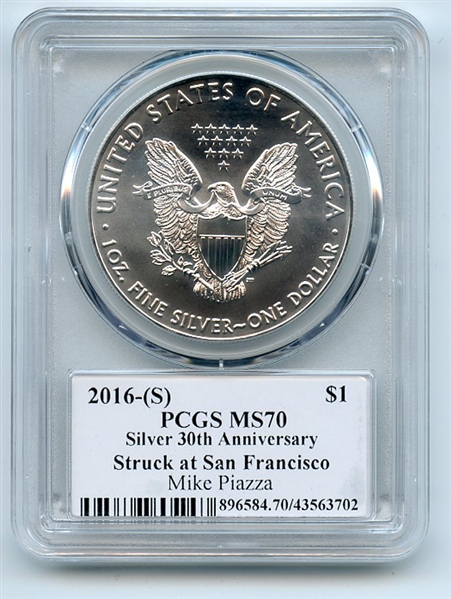 2016 (S) $1 American Silver Eagle PCGS PSA MS70 Legends of Life Mike Piazza
