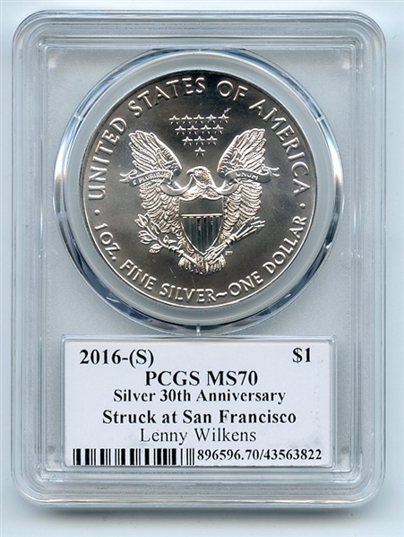 2016 (S) $1 American Silver Eagle PCGS PSA MS70 Legends of Life Lenny Wilkens