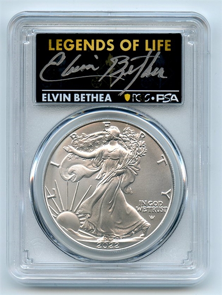 2022 $1 American Silver Eagle 1oz PCGS MS70 FS Legends of Life Elvin Bethea
