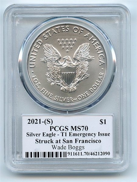 2021 (S) American Silver Eagle PCGS MS70 FDOI Legends of Life Wade Boggs