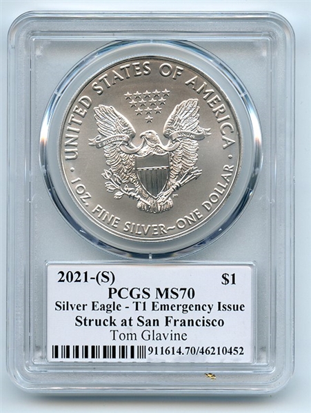 2021 (S) American Silver Eagle PCGS MS70 FDOI Legends of Life Tom Glavine