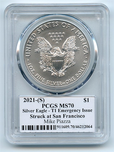 2021 (S) American Silver Eagle PCGS MS70 FDOI Legends of Life Mike Piazza