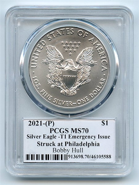 2021 (P) $1 Emergency Issue Silver Eagle PCGS MS70 Legends of Life Bobby Hull