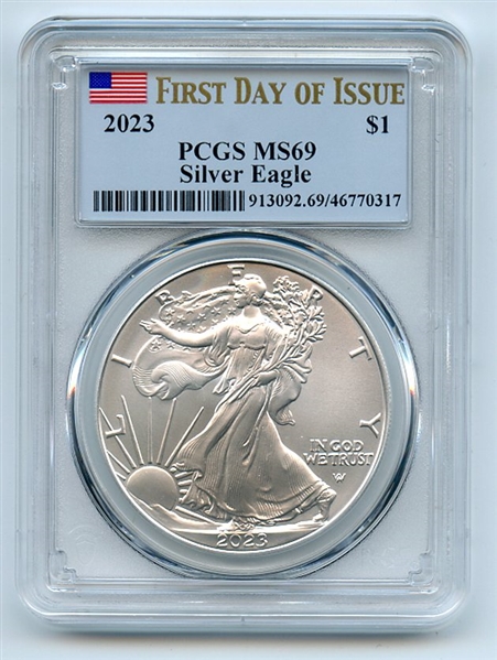 2023 $1 American Silver Eagle 1oz PCGS MS69 First Day of Issue