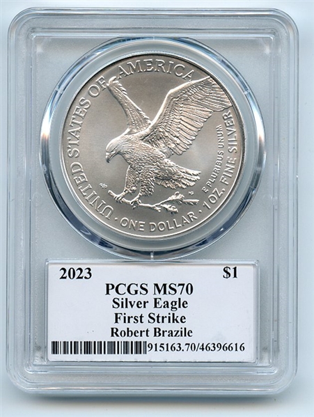2023 $1 American Silver Eagle 1oz PCGS MS70 FS Legends of Life Robert Brazile