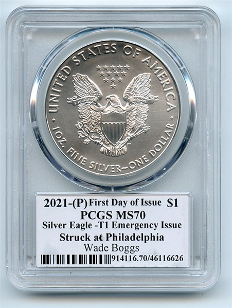 2021 (P) $1 Emergency Silver Eagle PCGS MS70 FDOI Legends of Life Wade Boggs