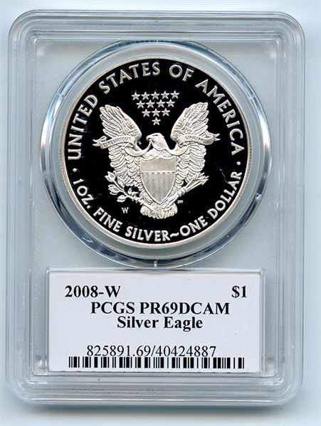 2008 W $1 Proof American Silver Eagle 1oz PCGS PR69DCAM Thomas Cleveland Arrows