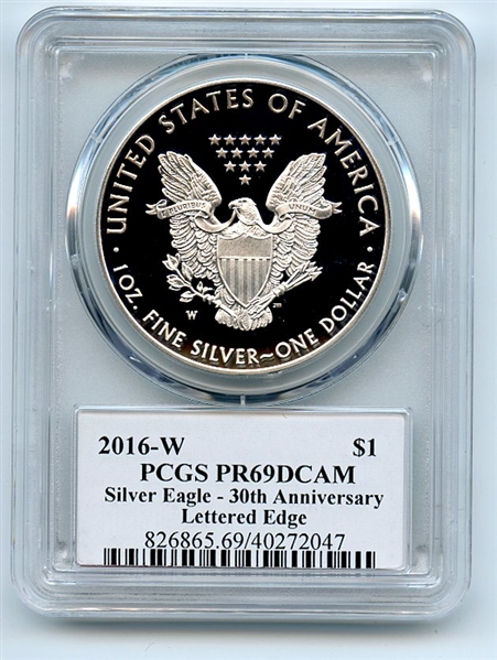 2016 W $1 Proof American Silver Eagle 1oz PCGS PR69DCAM Thomas Cleveland Arrows