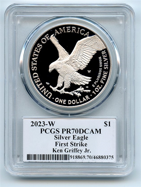 2023 W $1 Proof Silver Eagle PCGS PR70DCAM FS Legends of Life Ken Griffey Jr