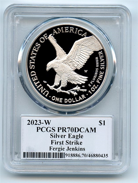 2023 W $1 Proof Silver Eagle PCGS PR70DCAM FS Legends of Life Fergie Jenkins