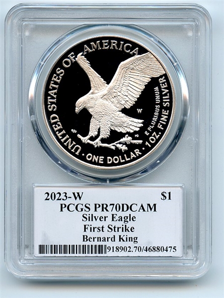 2023 W $1 Proof Silver Eagle PCGS PR70DCAM FS Legends of Life Bernard King