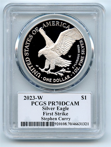 2023 W $1 Proof Silver Eagle PCGS PR70DCAM FS Legends of Life Stephen Curry