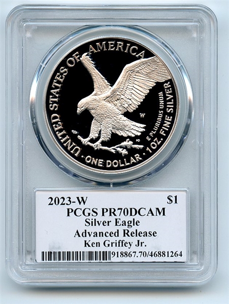 2023 W $1 Proof Silver Eagle PCGS PR70DCAM AR Legends of Life Ken Griffey Jr