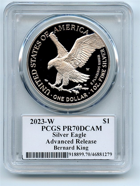 2023 W $1 Proof Silver Eagle PCGS PR70DCAM AR Legends of Life Bernard King