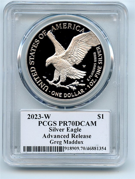 2023 W $1 Proof Silver Eagle PCGS PR70DCAM AR Legends of Life Greg Maddux