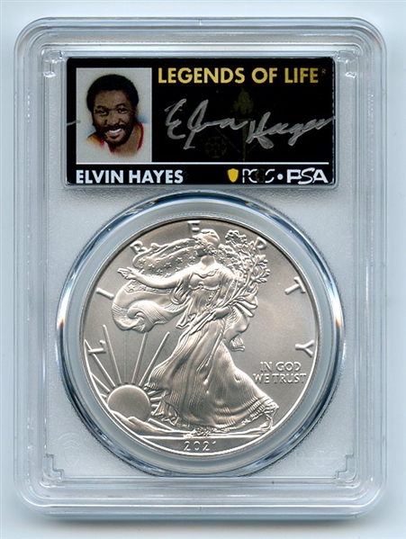 2021 $1 Silver Eagle T1 Last Day Production PCGS MS70 Legends Life Elvin Hayes