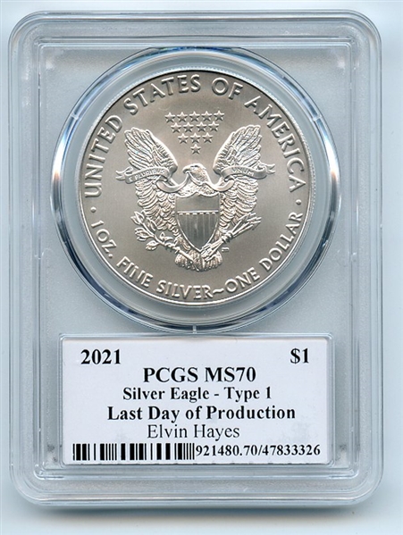 2021 $1 Silver Eagle T1 Last Day Production PCGS MS70 Legends Life Elvin Hayes