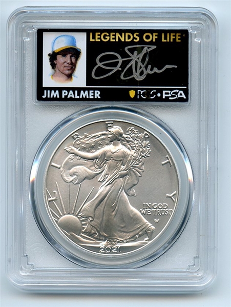 2021 $1 Silver Eagle T2 First Production PCGS MS70 Legends Life Jim Palmer