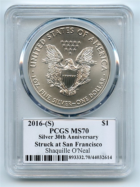 2016 (S) $1 American Silver Eagle PCGS MS70 Legends of Life Shaquille O'Neal