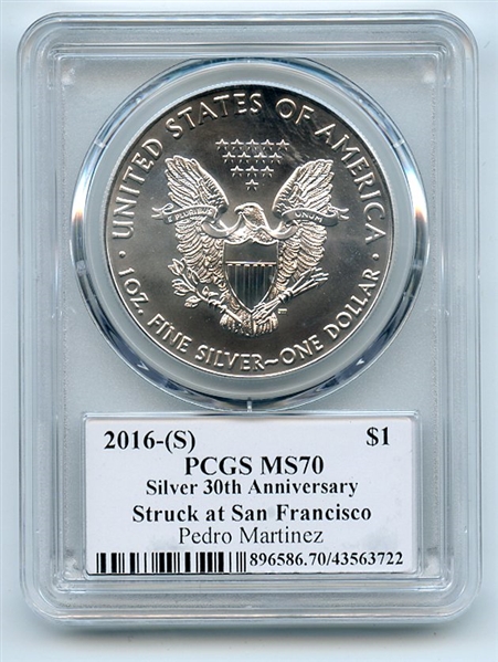 2016 (S) $1 American Silver Eagle PCGS PSA MS70 Legends of Life Pedro Martinez