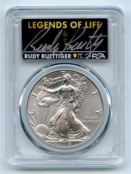 2016 (S) $1 American Silver Eagle PCGS PSA MS70 Legends of Life Rudy Ruettiger