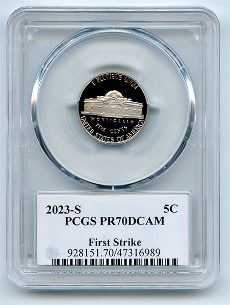 2023 S 5C Jefferson Nickel PCGS PR70DCAM First Strike Thomas Cleveland Arrows