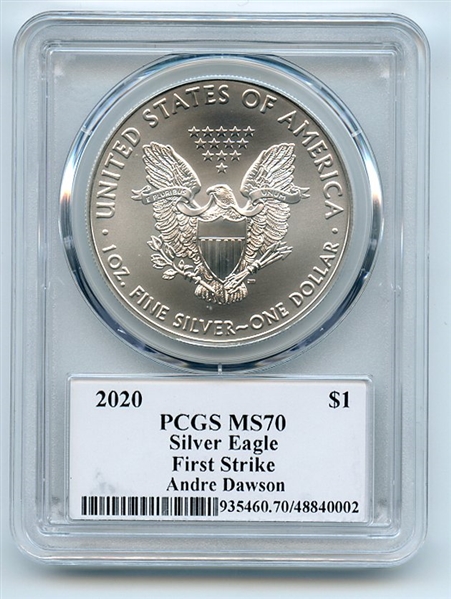 2020 $1 American Silver Eagle 1oz PCGS MS70 FS Legends of Life Andre Dawson
