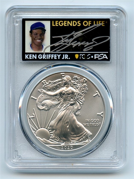 2020 $1 American Silver Eagle 1oz PCGS MS70 FS Legends of Life Ken Griffey Jr