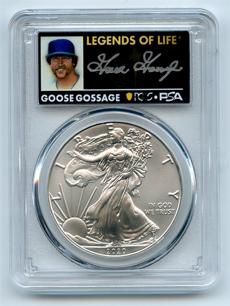 2020 $1 American Silver Eagle 1oz PCGS MS70 FS Legends of Life Goose Gossage