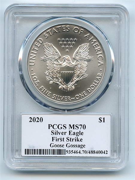 2020 $1 American Silver Eagle 1oz PCGS MS70 FS Legends of Life Goose Gossage